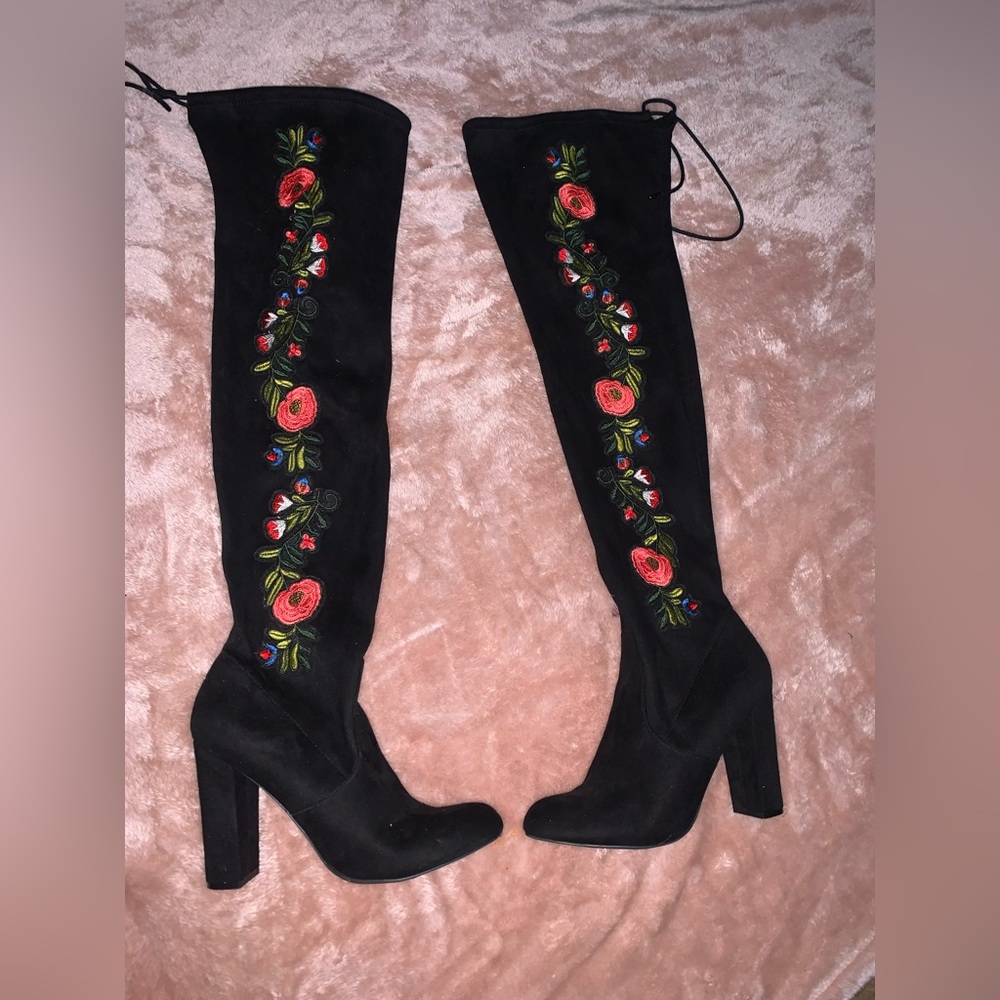 Floral Thigh High Boots